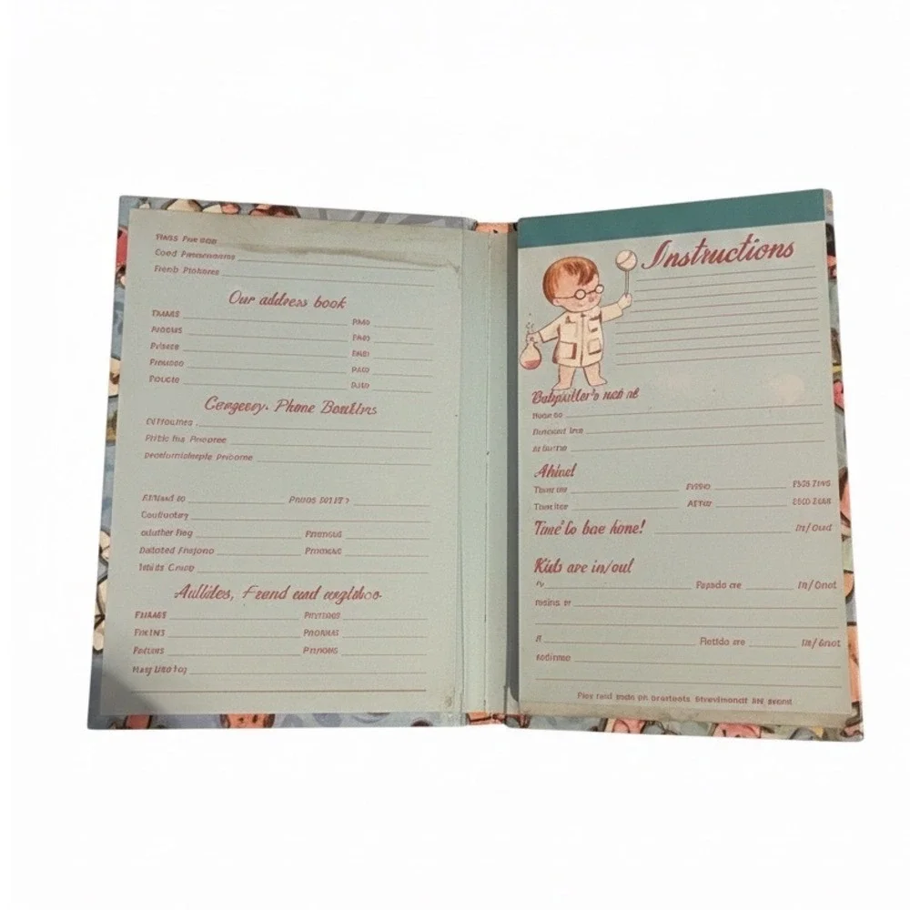Vtg‎ Baby Sitter Address Book Instructions Guide Cartoon Keepsake Collectible